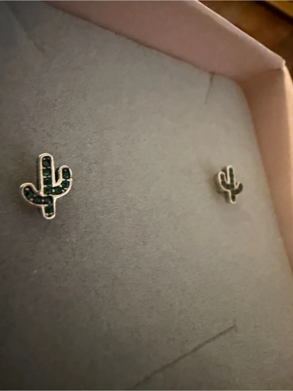 Tiny 925 Cactus Stud Earrings - Green and Gold - Picture 4 of 6